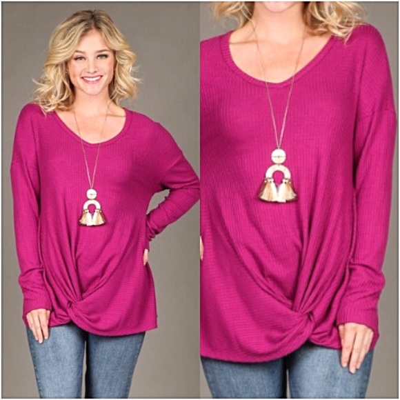 Soft Waffle Knit Knot Tunic Top SM - Picture 5 of 8